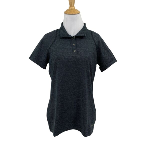 Nike Polo Shirt Womens M Medium Black Gray Golf Tour Performance Dri Fit Stripe - Picture 1 of 13
